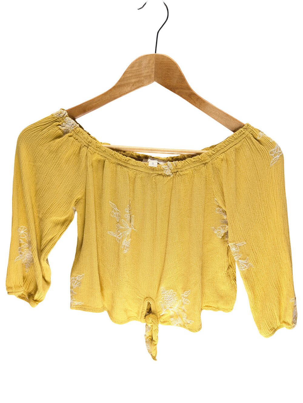 Rebellion Small Yellow Off-Shoulder Embroidered Peasant Top